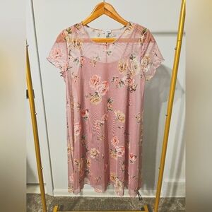 Love Fire Floral Mesh Dress, Size Large, Light Pink
